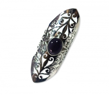 Bohemian style purple Amethyst chic design long finger ring